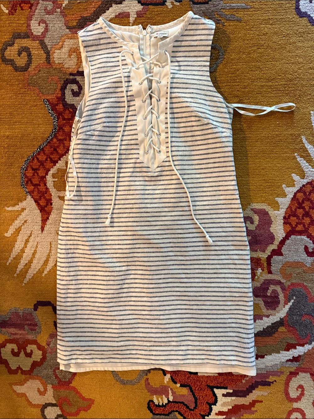 Daniel Cremieux Striped Lace-Up Mini Dress - White & Navy